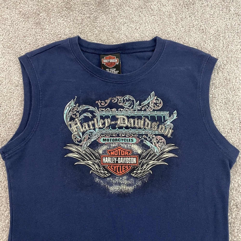 Vintage  Harley Davidson Tank Top Womens Large Y2K 2005 Biker Street Yellowstone
